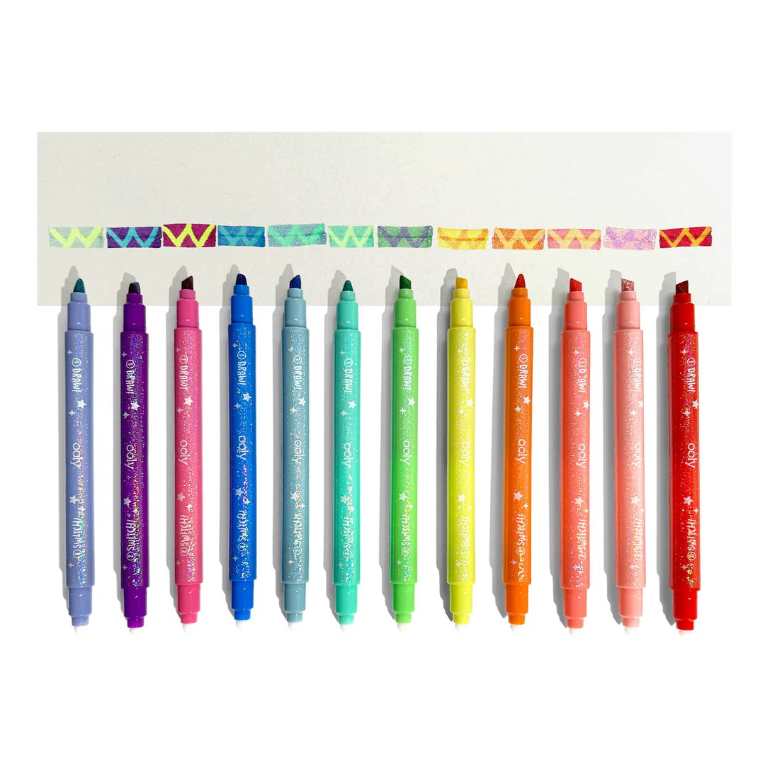 Switch-Eroo Sparkle Glittery Color Changing Markers - Set of 12 | OOLY