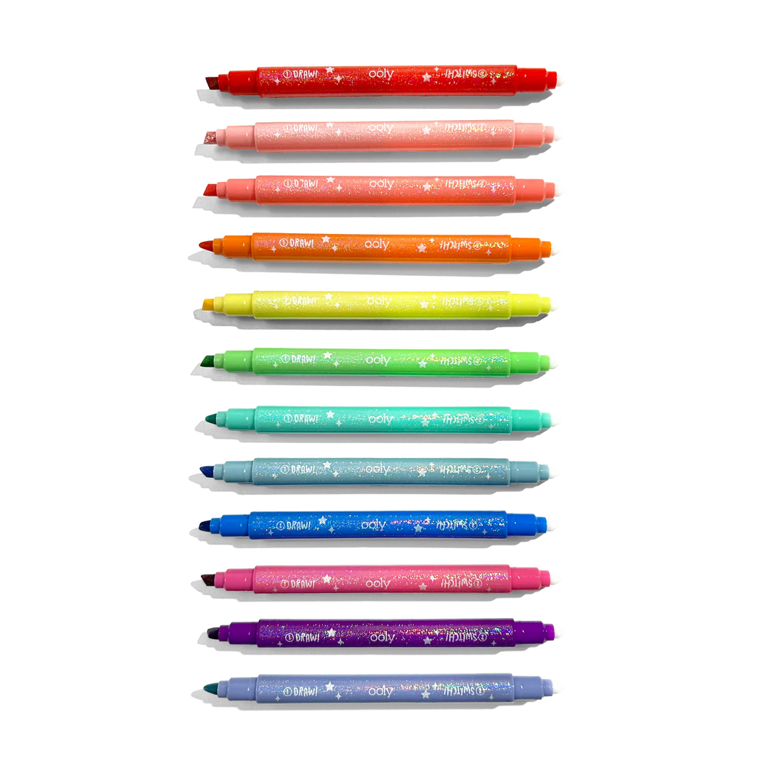 Switch-Eroo Sparkle Glittery Color Changing Markers - Set of 12 | OOLY