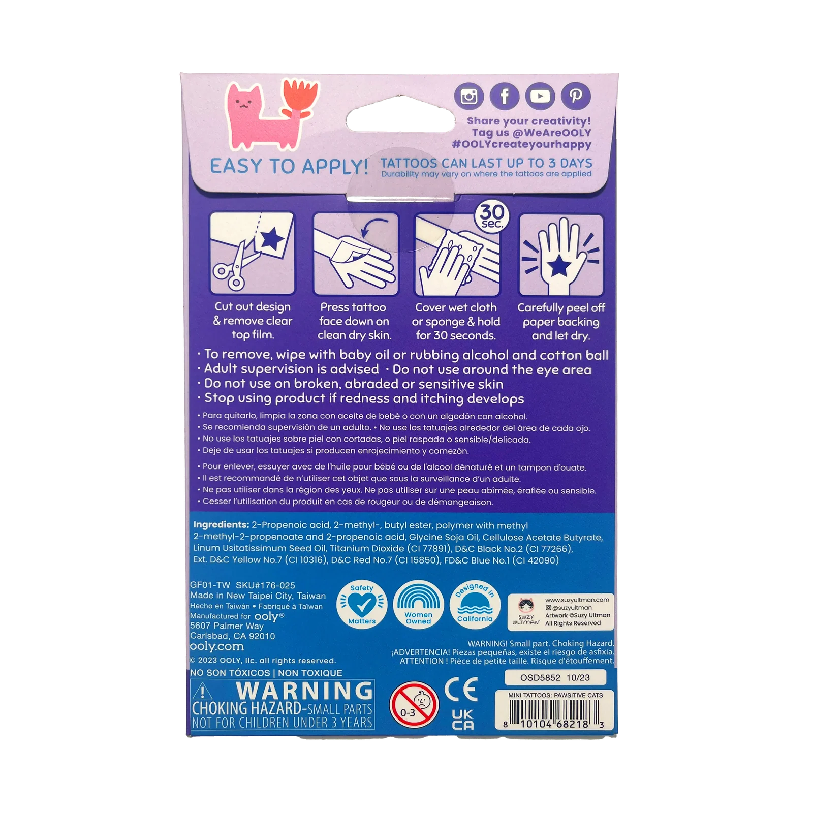 Tattoo-Palooza x Suzy Ultman: Temporary Tattoos Mini Pack - Pawsitive Cats | OOLY