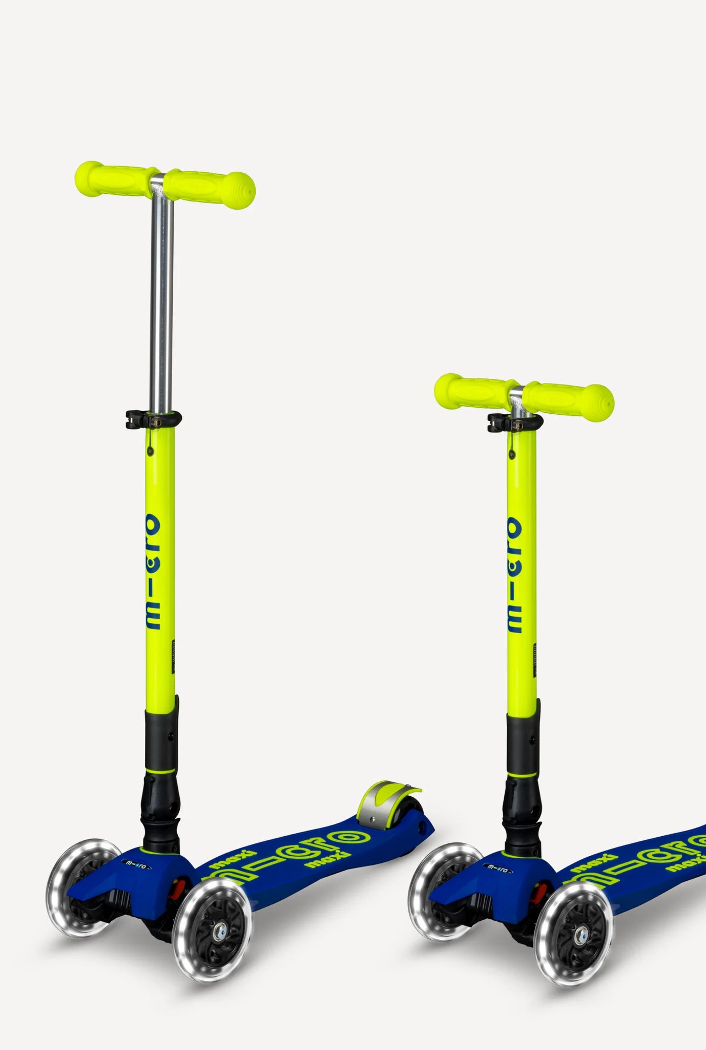 Micro Maxi Foldable LED Scooter - Neon Canary Yellow/Blue | Micro - LOCAL PICKUP ONLY
