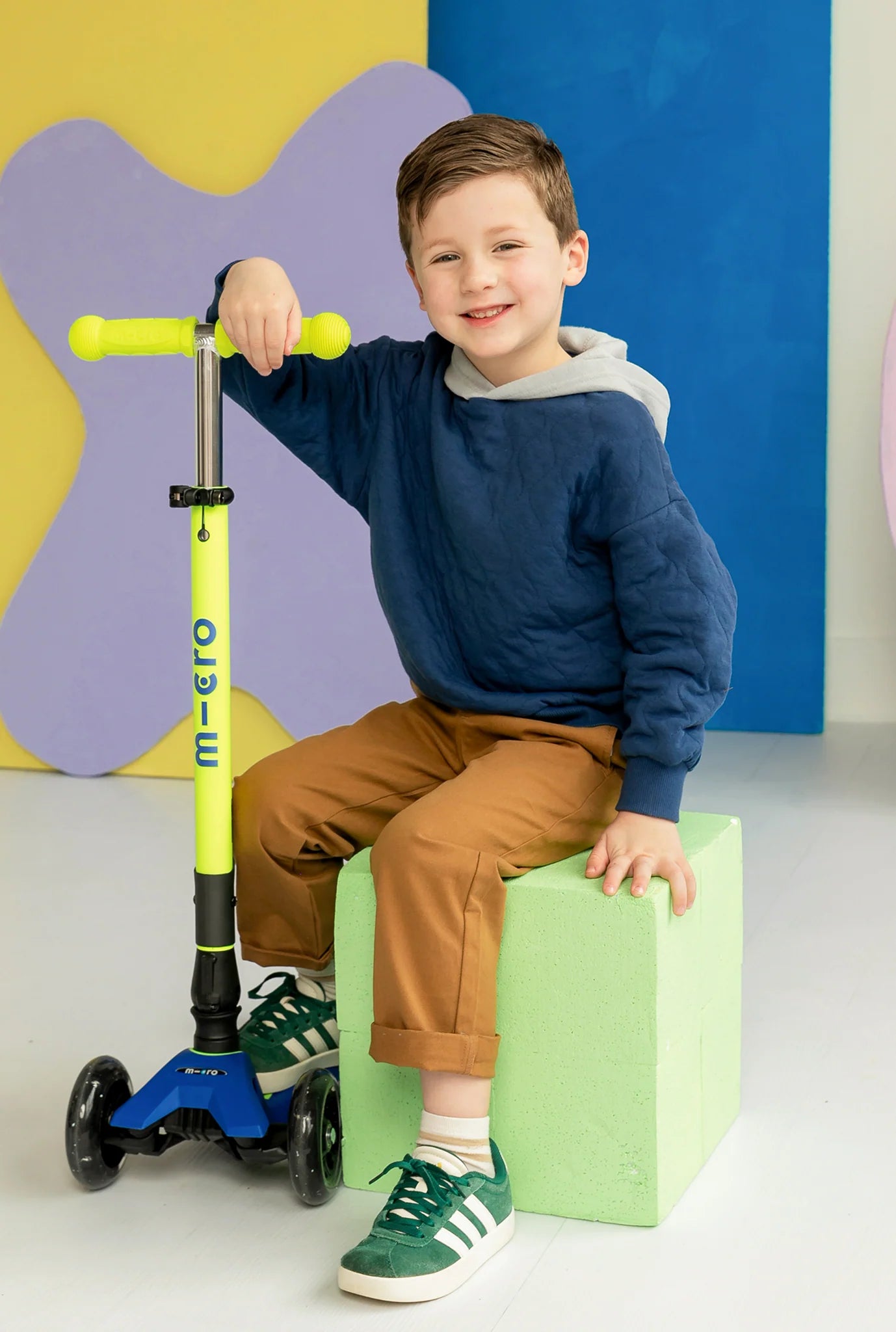 Micro Maxi Foldable LED Scooter - Neon Canary Yellow/Blue | Micro - LOCAL PICKUP ONLY