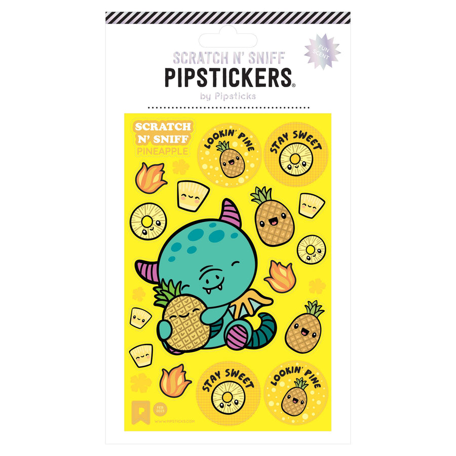 Pineapple scented stickers with a dragon hugging a cute pineapple