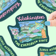 Washington Map Evergreen State Seattle Vinyl Sticker | Turtle's Soup
