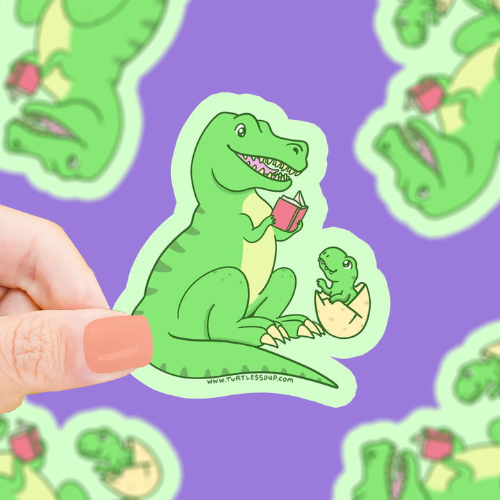 Reading T-Rex Dinosaur Bookish Vinyl Sticker | Turtle's Soup