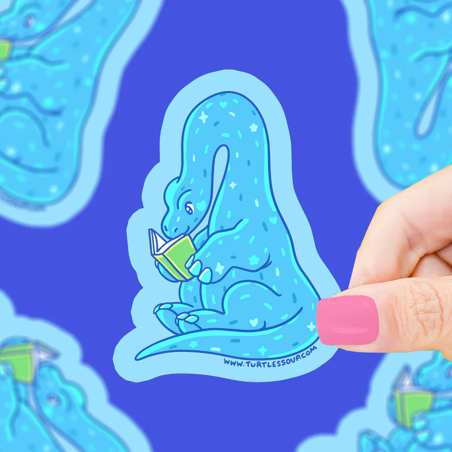 Reading Brontosaurus Vinyl Sticker | Turtle's Soup