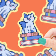 Cat on Stacked Books Vinyl Sticker | Turtle's Soup