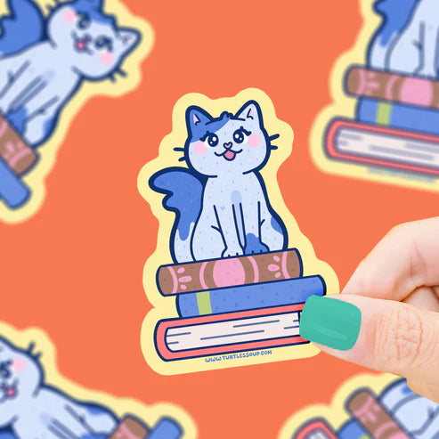 Cat on Stacked Books Vinyl Sticker | Turtle's Soup
