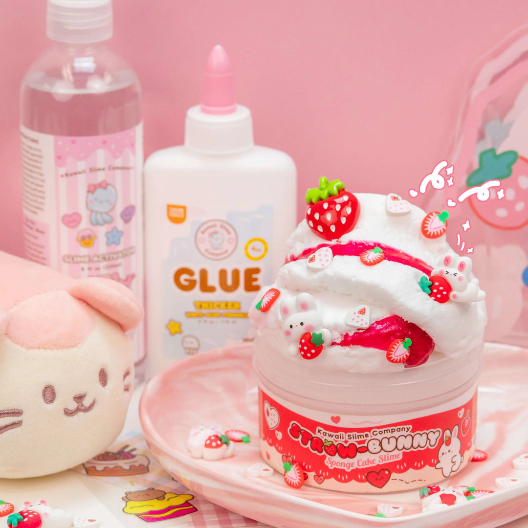 Straw-Bunny Sponge Cake Cloud Slime | Kawaii Slime Company