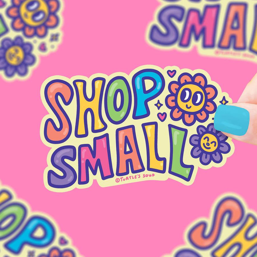 Shop Small colorful vinyl sticker with happy flowers and hearts
