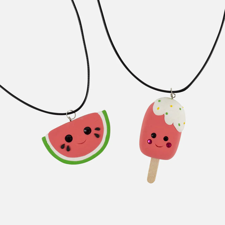 two necklaces, one watermelon, one popsicle