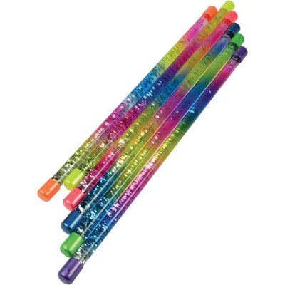 front view of group of 6 sparkling rainbow batons
