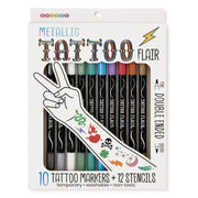 Metallic Tattoo Flair: 10 Tattoo Markers + 12 Stencils | SNIFTY