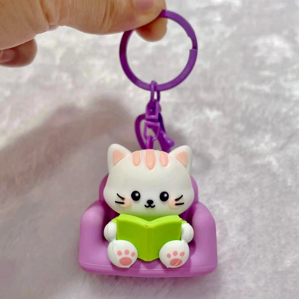 Reading Cat Key Charm