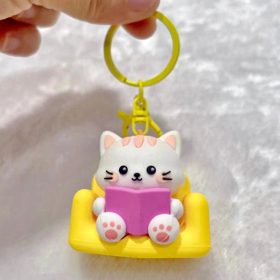 Reading Cat Key Charm