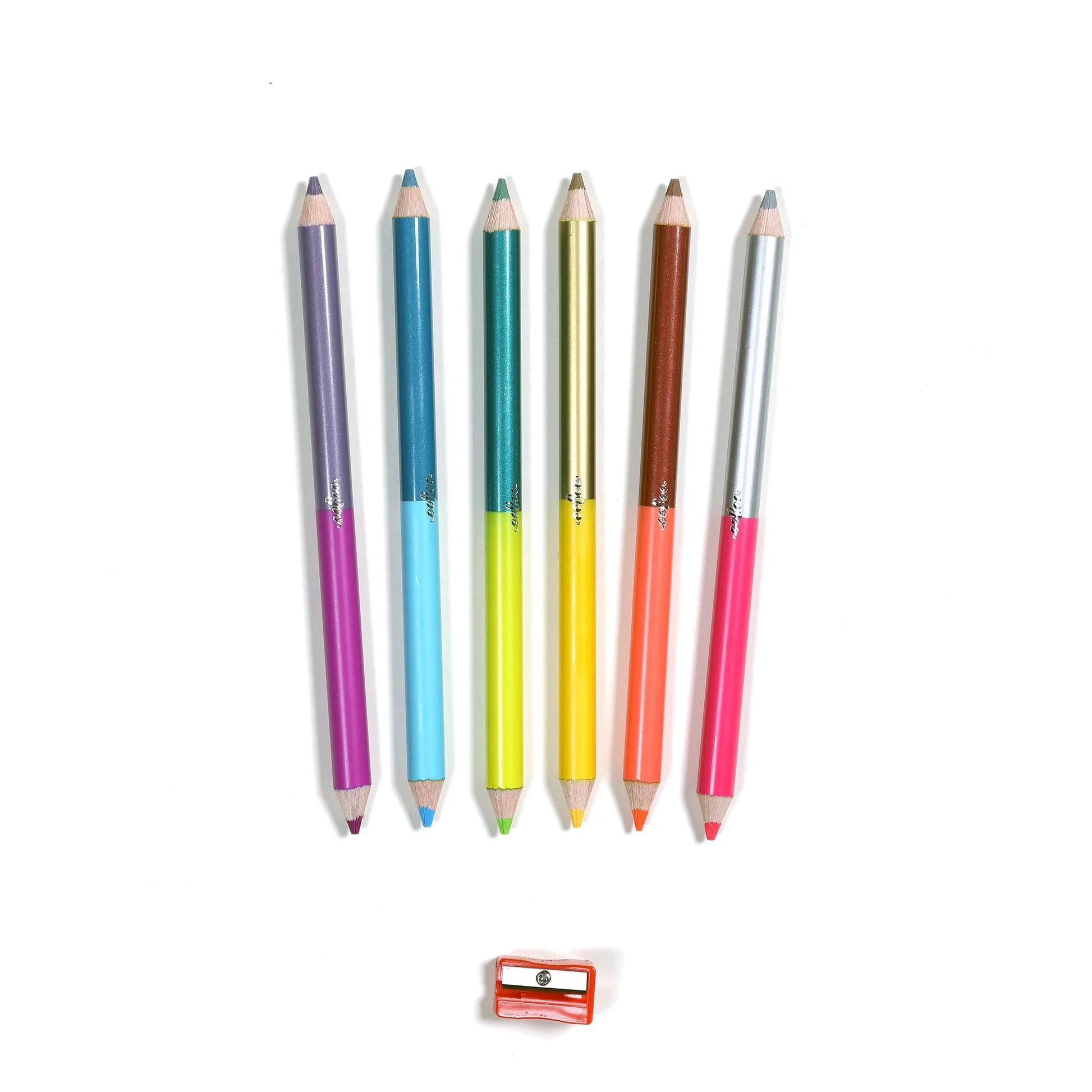 6 double sided colored pencils with sharpener