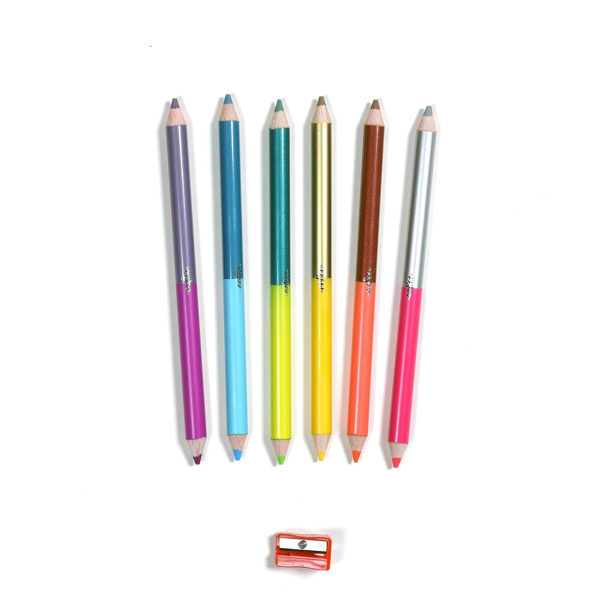 6 double sided colored pencils with sharpener