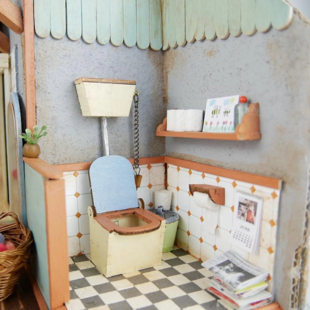example of completed and painted furniture in cardboard bathroom