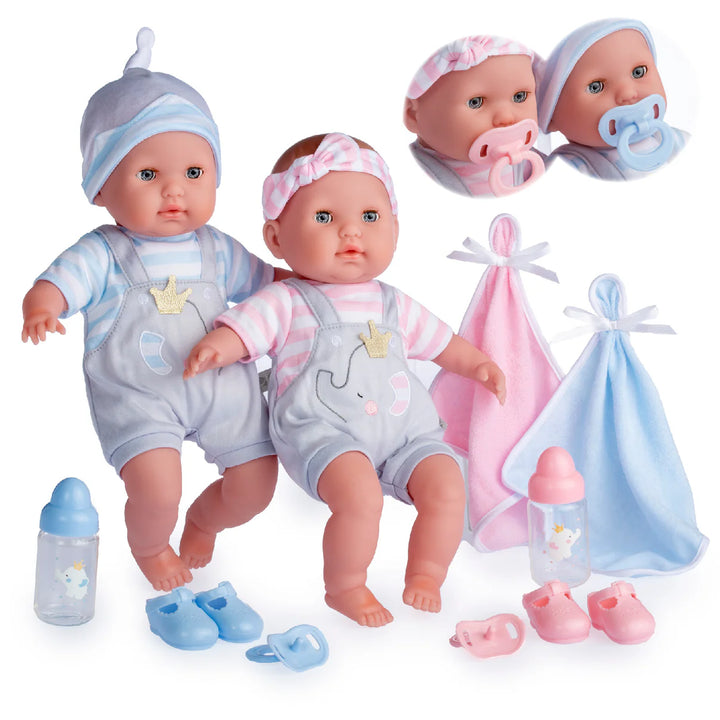 Berenguer Boutique Twins - 15" Soft Body Baby Dolls - Open/Close Eyes | JC Toys - LOCAL PICK UP ONLY