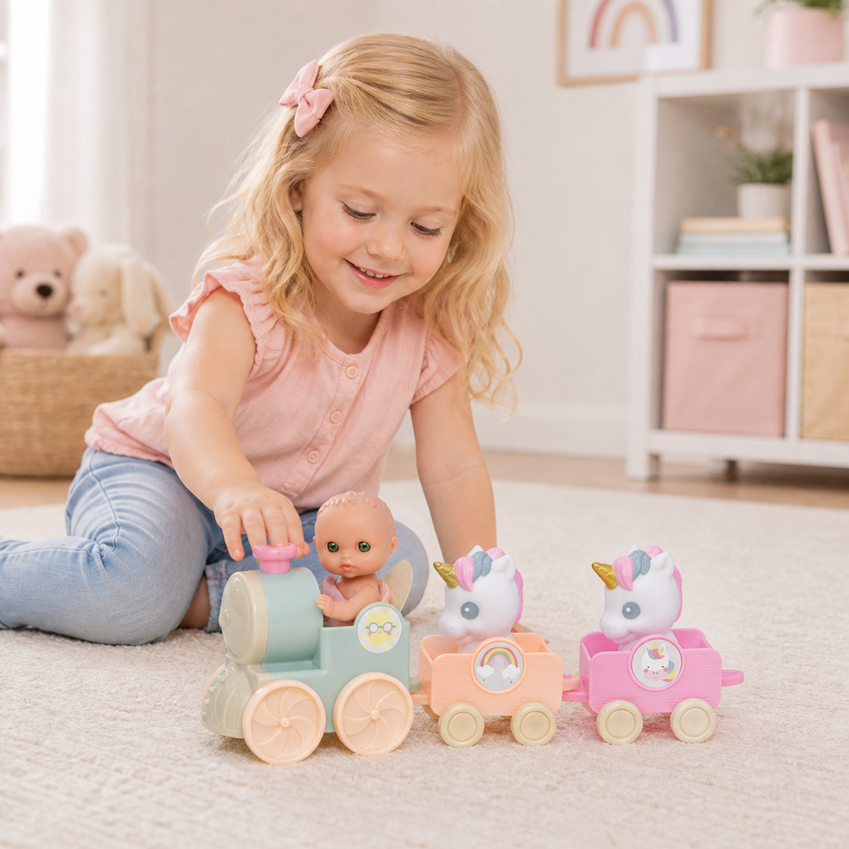 Lil' Cutesies Fairy Baby Doll & Unicorn Train Playset - 5.5" All Vinyl | JC Toys