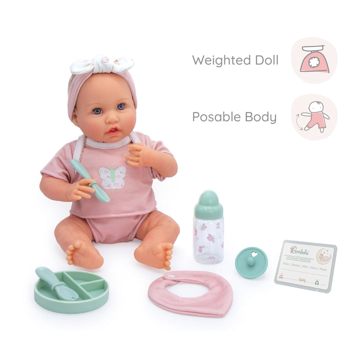 Bonbebé 15.5" Weighted Reborn Baby Doll in Pink with Real Heartbeat - 16-Piece Gift Set | JC Toys | LOCAL PICK UP ONLY