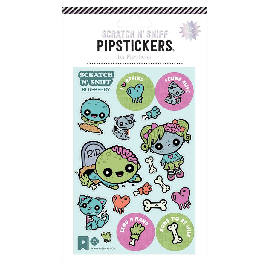 Blueberry scented zombie style scratch and sniff pipstickers