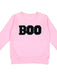 Pink sweatshirt with black BOO patch 