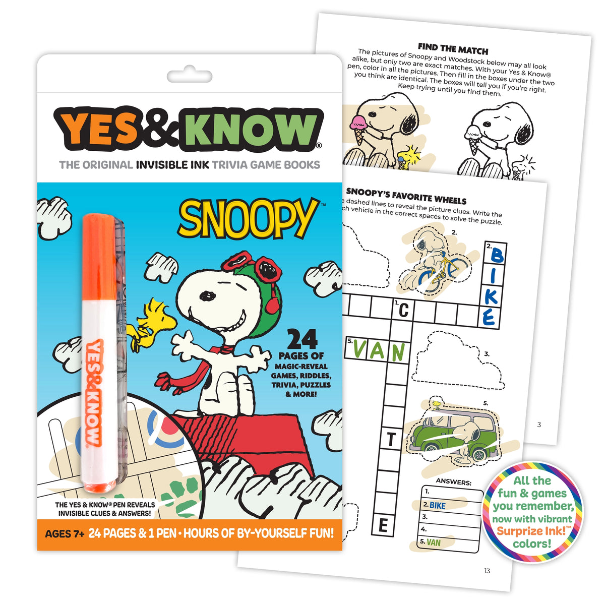 Yes & Know® Invisible Ink Trivia Game Books- Peanuts Snoopy | Tree Town Toys