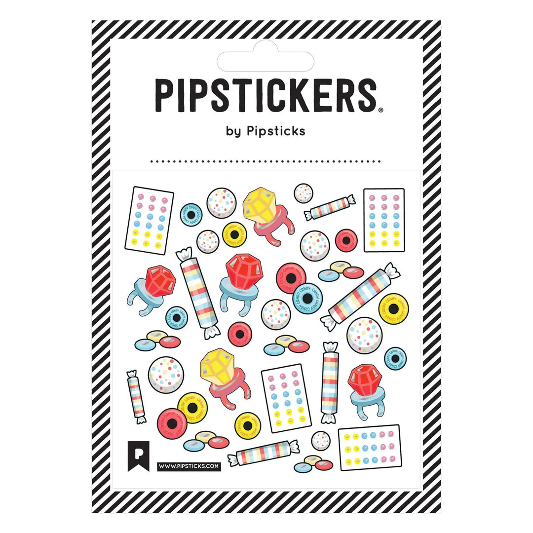 Nostalgic candy stickers including ring pops, smarties and jawbreakers.