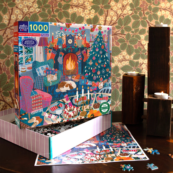 English Cottage Christmas 1000 Piece Puzzle | eeBoo