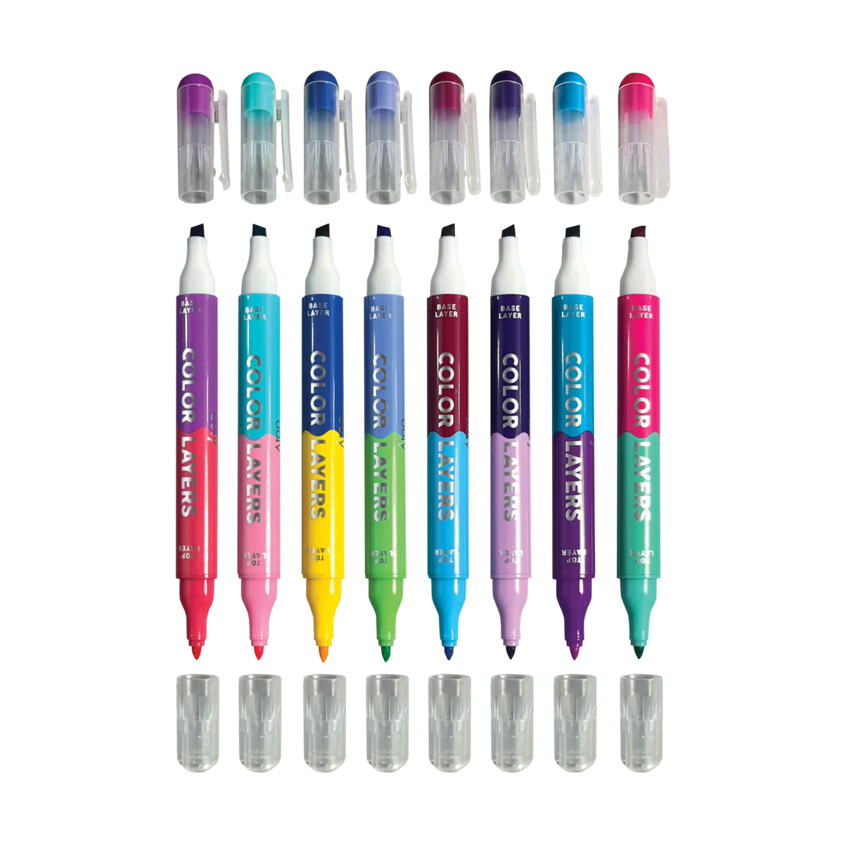 8 color layers lined up with caps off