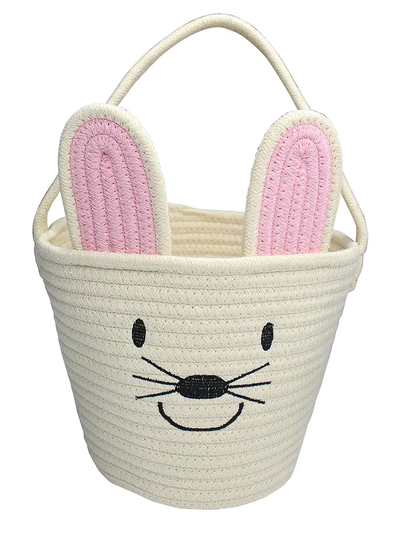 front view of cream bunny basket