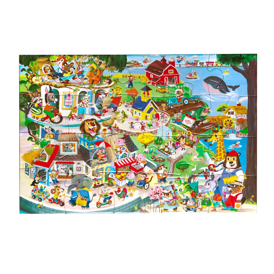 Animals in Town 20 Piece Rectangle Puzzle | eeBoo