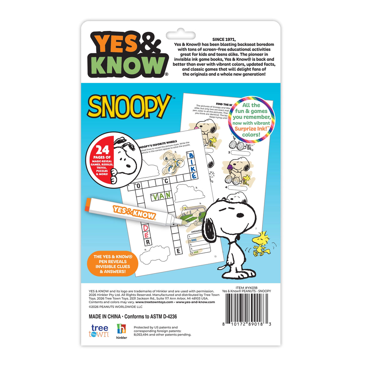 Yes & Know® Invisible Ink Trivia Game Books- Peanuts Snoopy | Tree Town Toys
