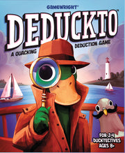 Front of game Deduckto with a duck in a spy outfit holding a magnifying glass