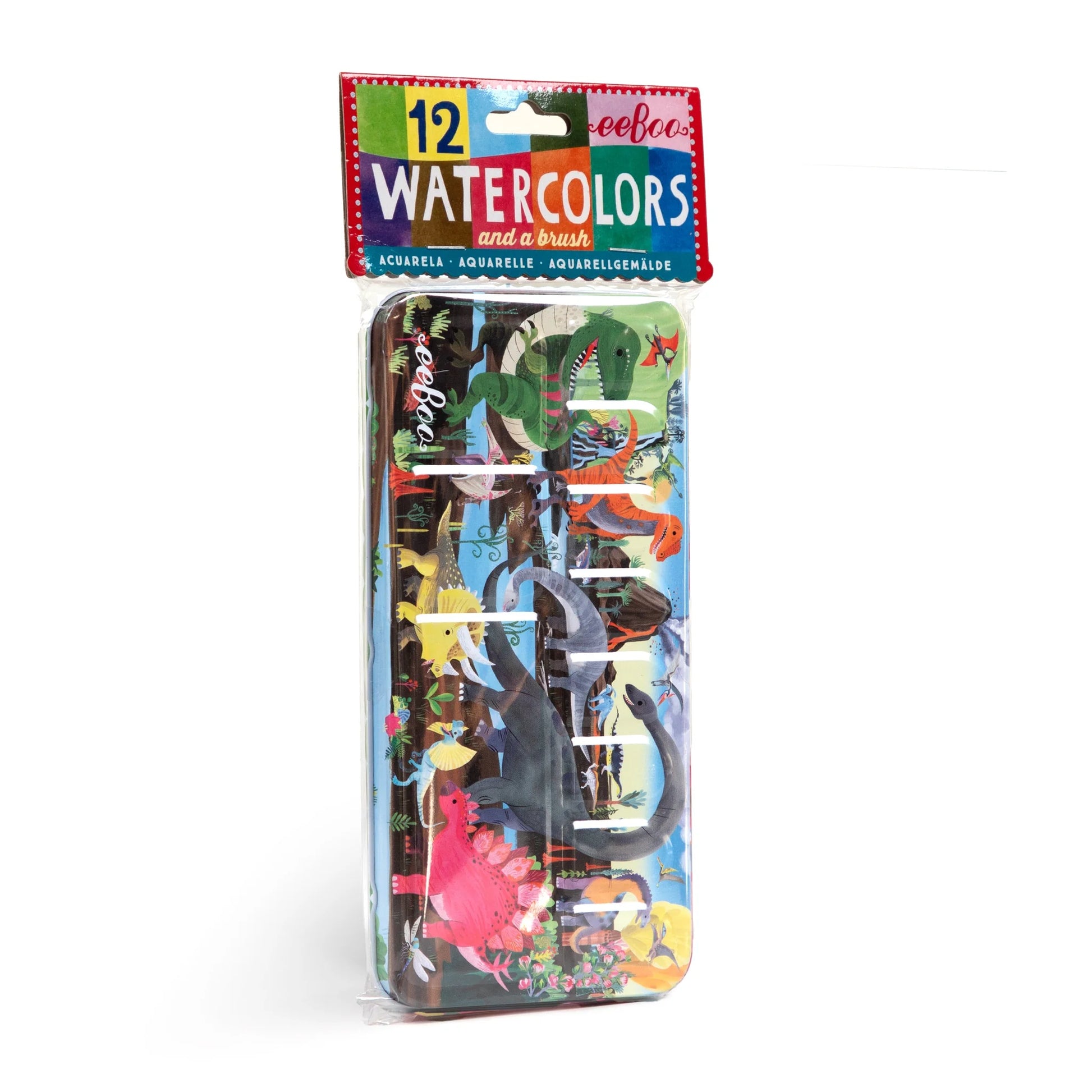 cover art of dinosaur watercolor tin