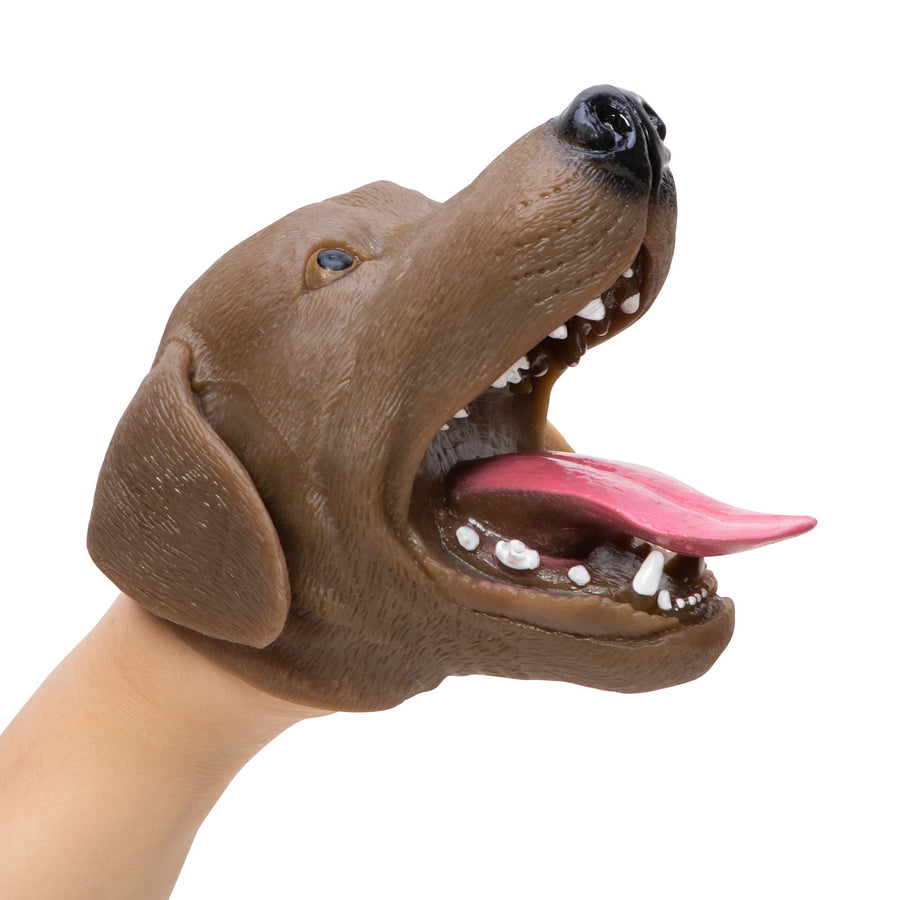 side view of brown dog hand puppet