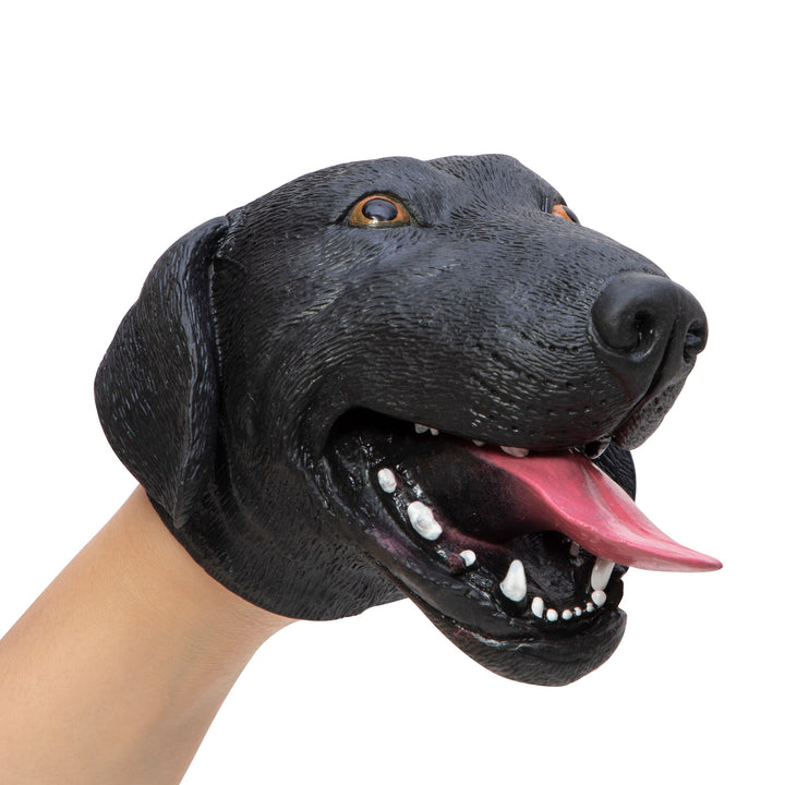 front view of black dog hand puppet