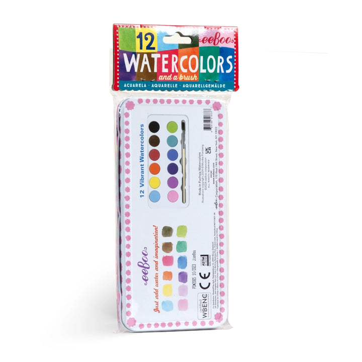 Birds in Fuchsia Watercolors Paint Tin | eeBoo