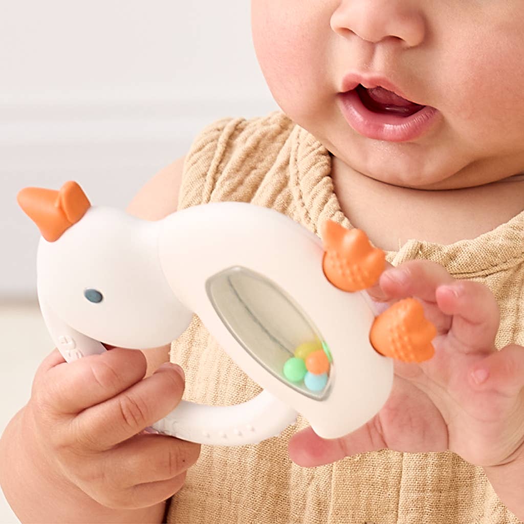 Bitzy Shake™ - Silicone Teether with Rattle - Goose