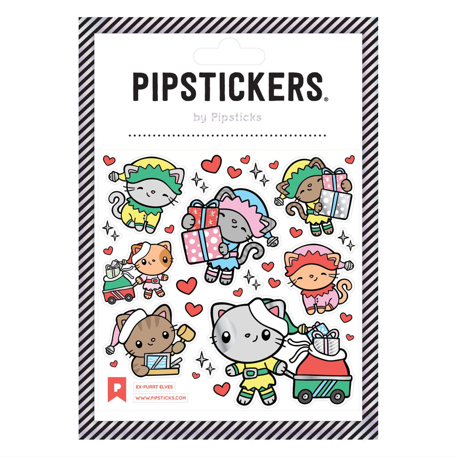 Cat elves carrying gifts in sticker format by Pipsticks