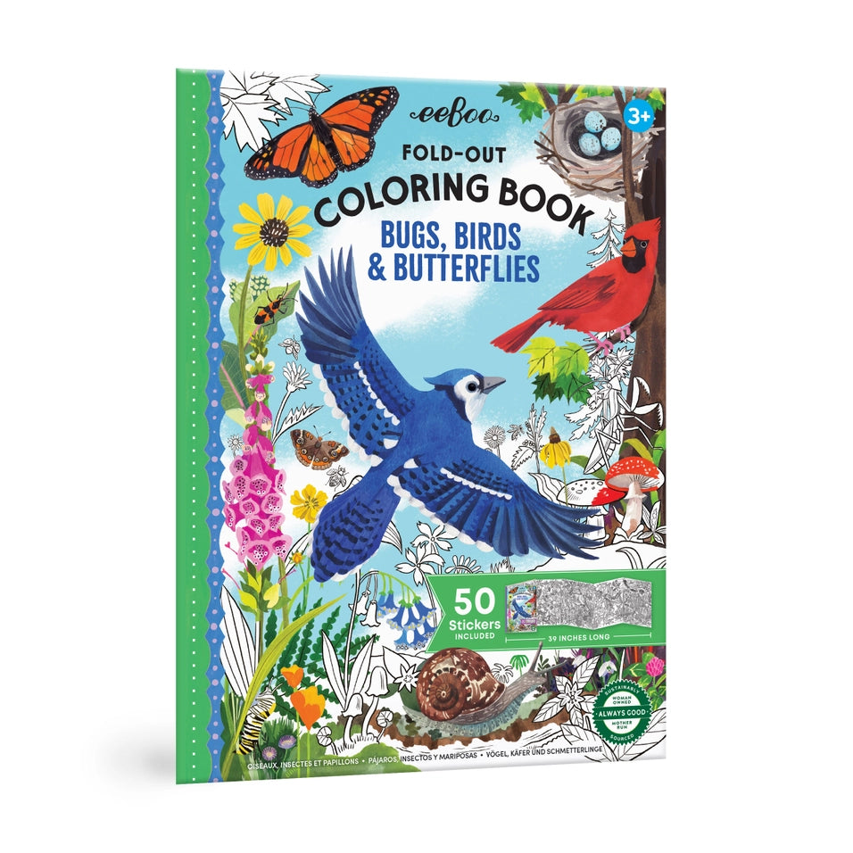 Bugs, Birds & Butterflies Fold-Out Coloring Book | eeBoo