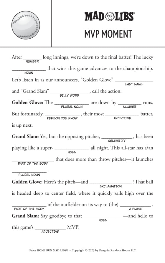 Home Run Mad Libs
