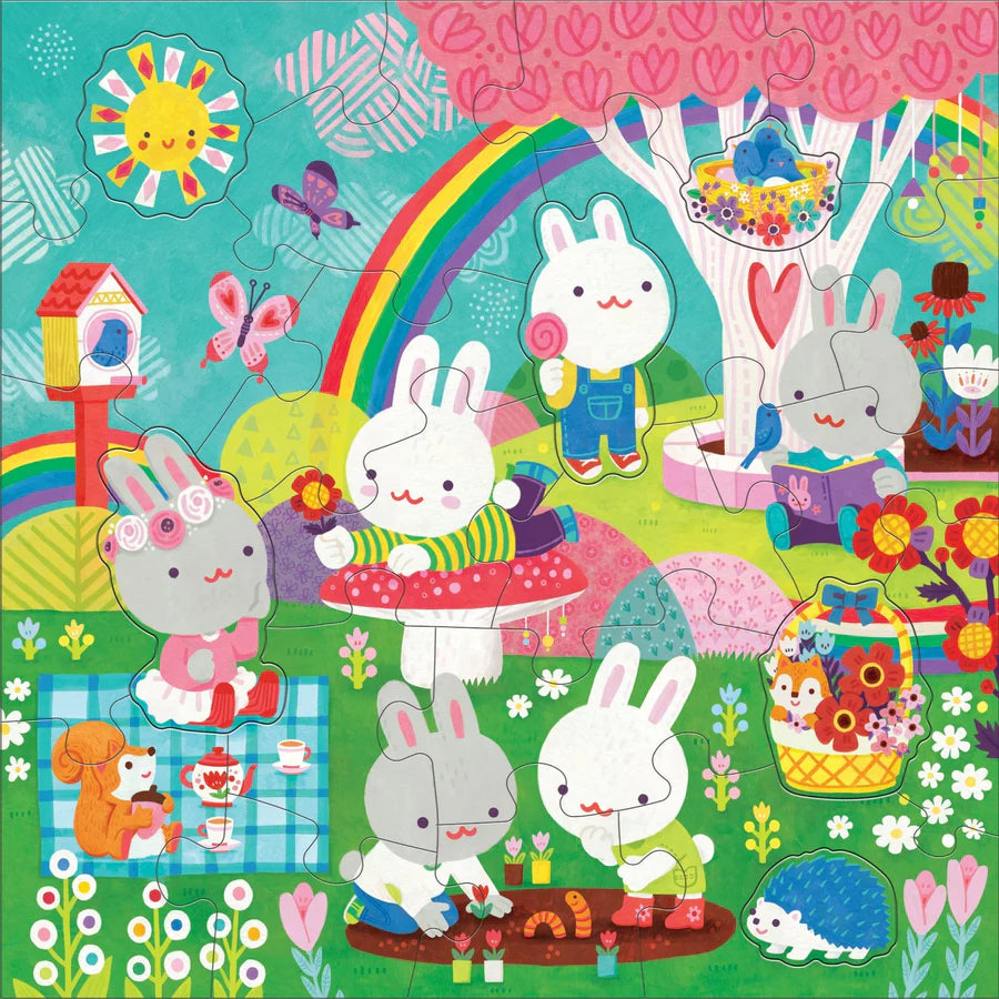 Puzzle Floor with Shaped Pieces Garden Bunnies | Mudpuppy