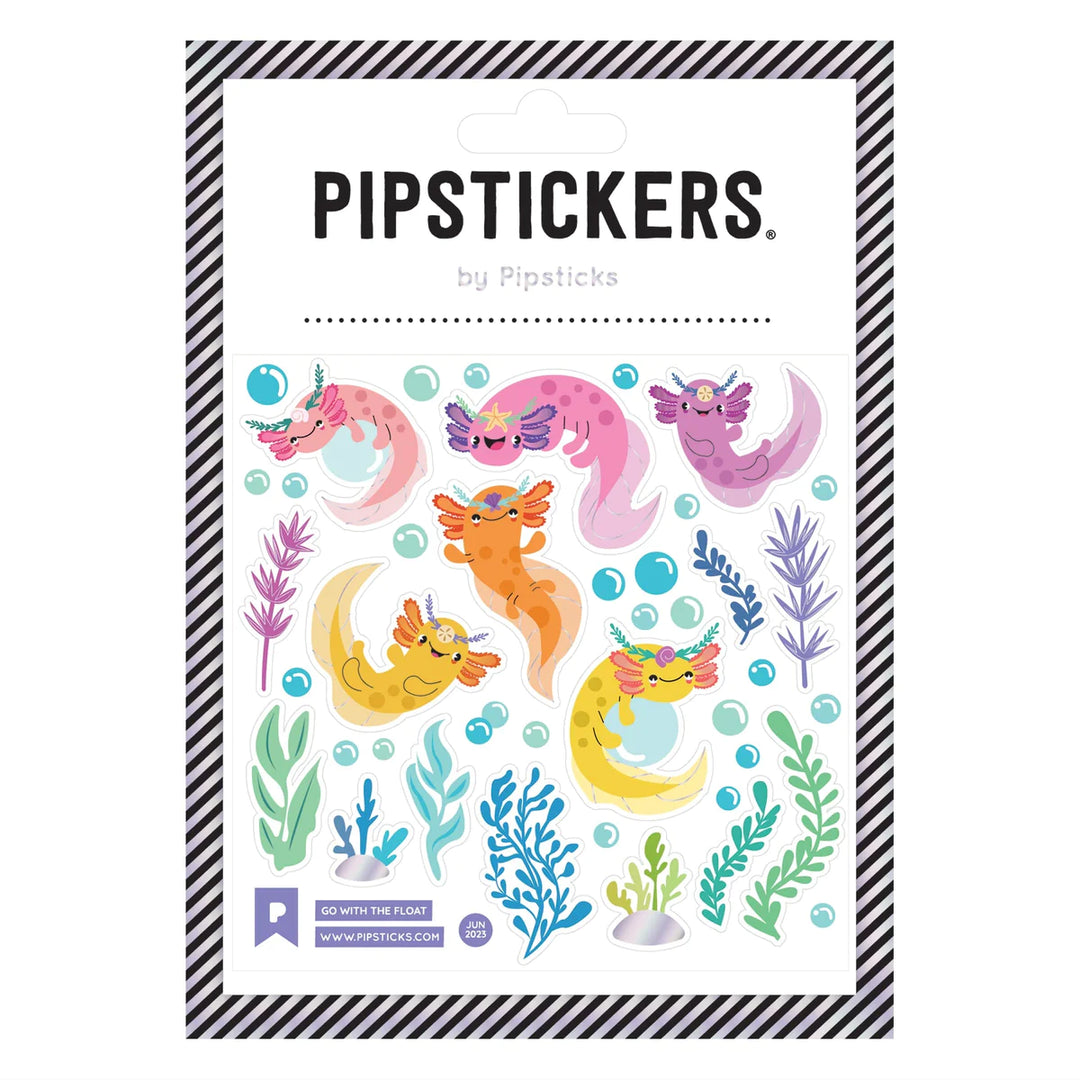 Colorful axolotls floating in the ocean stickers