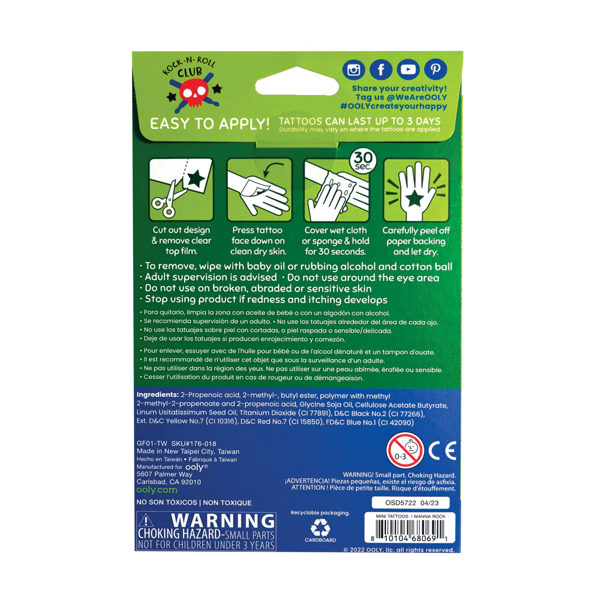 cover art of back of mini tattoos packaging