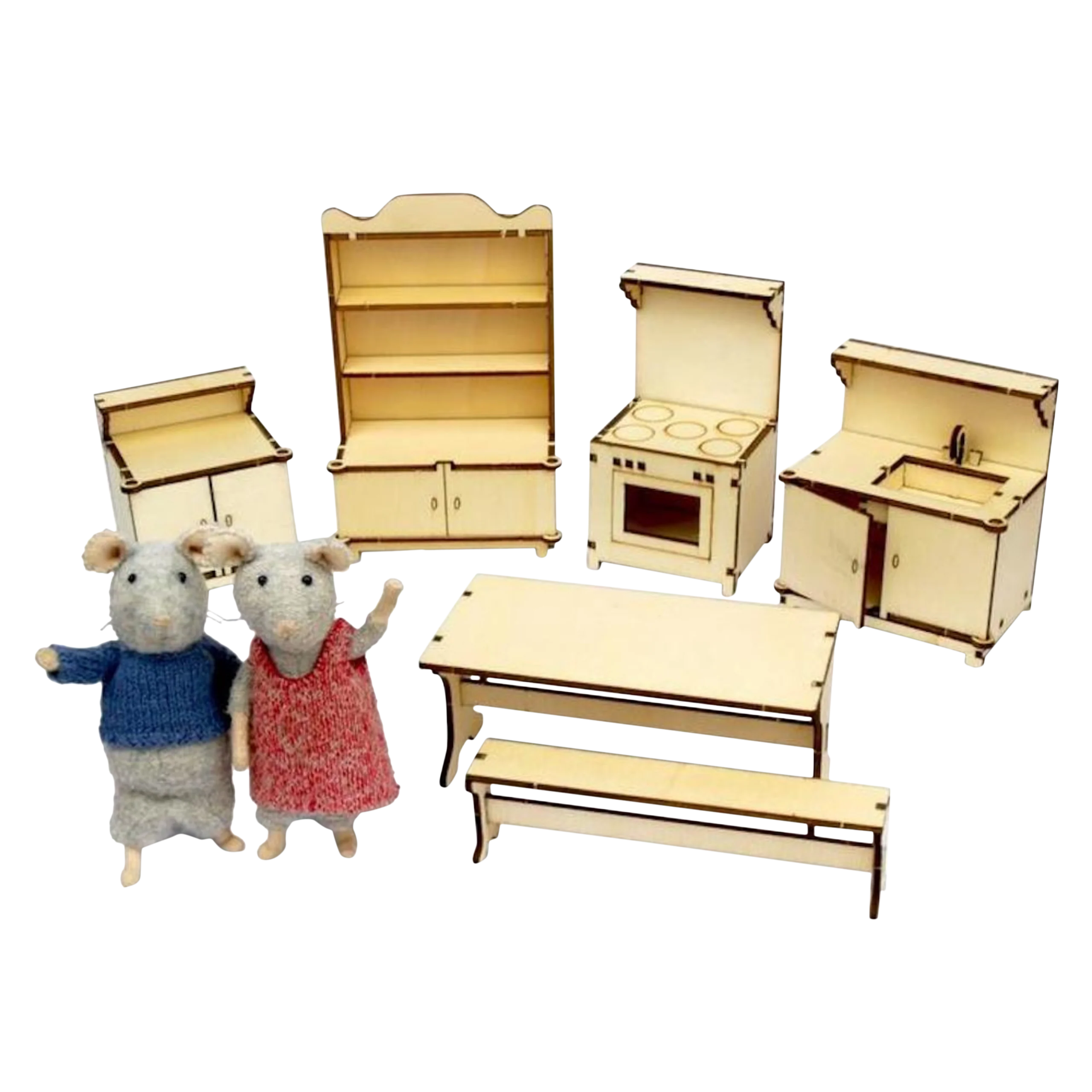 completed kitchen furniture set with mice