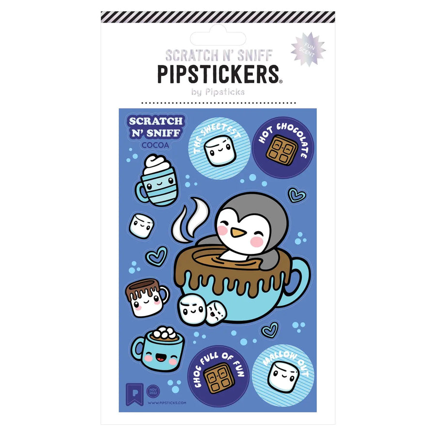 Cocoa scented stickers of hot chocolate, penguins and marshmallows