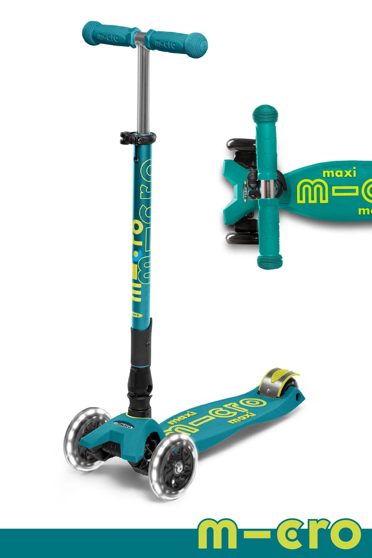 Micro Maxi Foldable LED Scooter - Petrol Green - LOCAL PICK UP ONLY