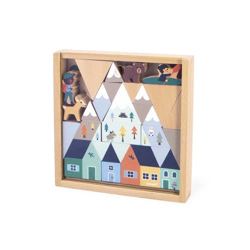 Mountain Valley Wooden Blocks Set - 35 pc - Cross Roads | Janod