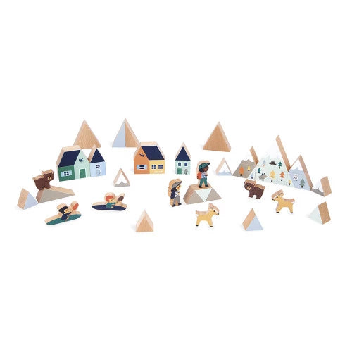 Mountain Valley Wooden Blocks Set - 35 pc - Cross Roads | Janod
